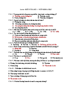 Đề kiểm tra kì 1 môn Khoa học Lớp 4 (Có đáp án)